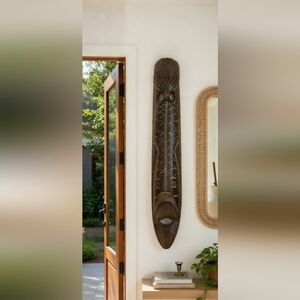 Vintage Indonesian Balinese Carved Fish Wall Hanging Bone Inlay Folk Art